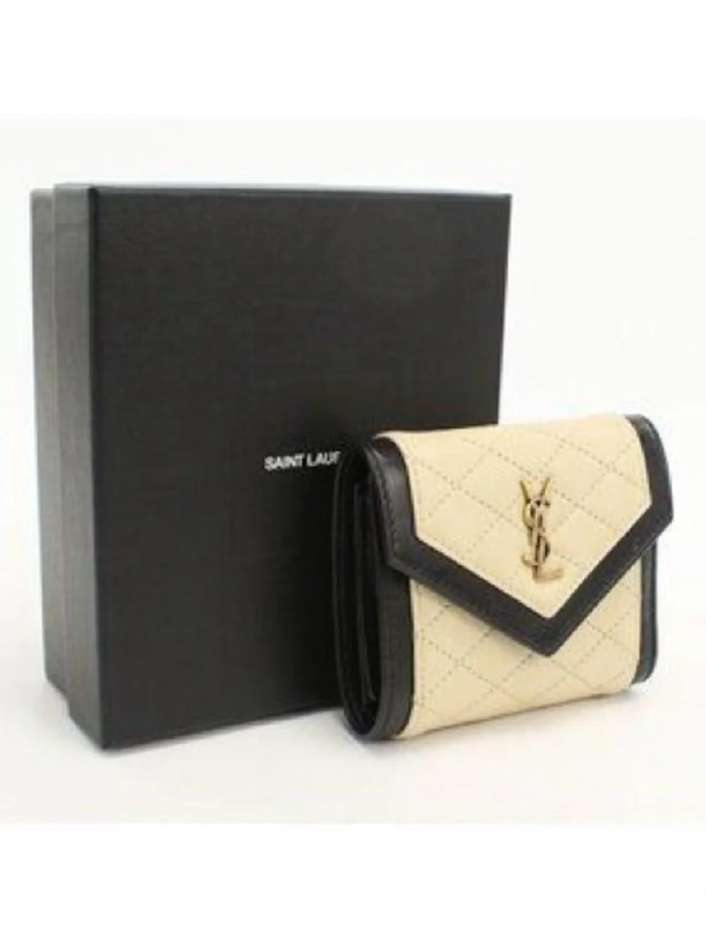 Saint Laurent Beige Lambskin Gaby Envelope Wallet Mini